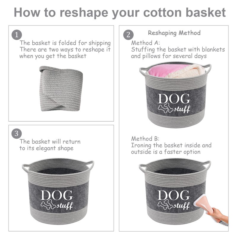 Morezi Cotton felt round dog toy box and dog toy basket storage with handle, doggie toy bin - Good idea for organizing pet toys, blankets, leashes, clothing, dry food and any doggie stuff - Image 5